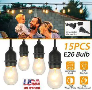 Outdoor 48FT LED Waterproof Commercial Hanging Patio Globe String Lights Bulbs
