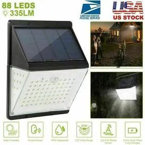 88 LED Waterproof Solar Lamp Outdoor Garden PIR Motion Sensor Wall Light Remote