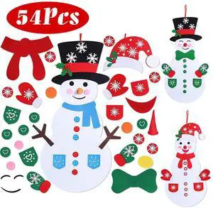 DIY Felt Christmas Snowman Games Set with 54PCS Detachable Ornament Wall Hanging