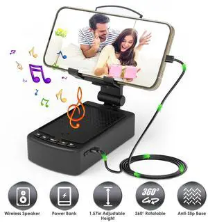 Portable Cell Phone Stand Wireless Speaker Power Bank Phone Stand w/ HD Surround