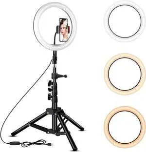 10" LED Ring Light w/Selfie Stick & Tripod Stand Kit for Phone Video Live Stream 10" LED Ring Light w/Selfie Stick & Tripod Stand Kit for Phone Video Live Stream