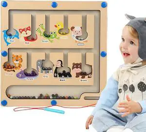 Magnetic Color and Number Maze, Montessori Wooden Toddler Magnet Puzzle Game