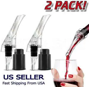 Wine Air Aerator & Suction Bottle Stopper Aerating Pour Spout Decanter - 2 Pack!