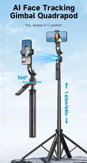 Face Tracking Tripod 360 Rotating iPhone Camera Stand Selfie Stick w/Remote
