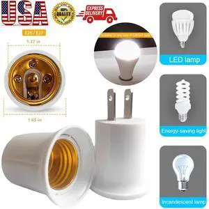 2Pcs Light Socket to Plug Adapter Plug-in Light Bulb Outlet Adapter E26 E27