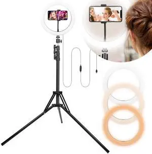 10'' Light with Tripod Stand Kit for Live Stream Makeup Universal Phone Holder