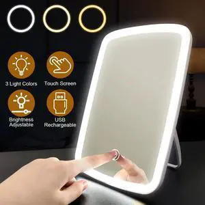 Travel Makeup Mirror w/ 3 Lights 40PCS LED Rechargeable Touch Screen Vanity Desk