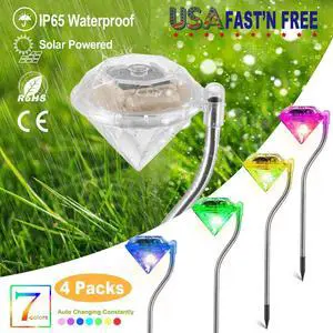 4 Pack 7-Color Changing Solar Garden Lights Waterproof 10H Runtime Auto On/Off