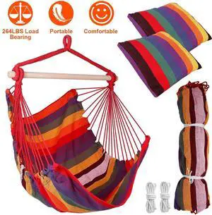 Ourdoor Hammock Chair Hanging Rope Patio Garden Swing Chair with 2pcs Pillow