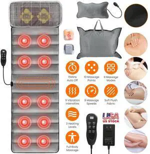 Vibration Massage Pad Cushion Back Massage Full Body Electric Massage Mat w/Heat