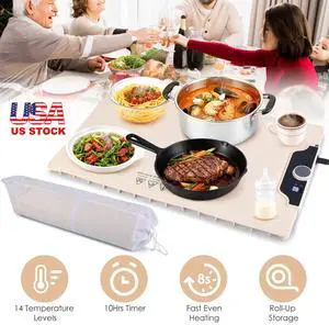 Electric Food Warming Tray Adjustable Temperature Timer Portable Heating Mat