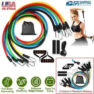 Resistance Bands Set Yoga Pilates 100lbs Exercise Fitness Tube Workout Band 11PC