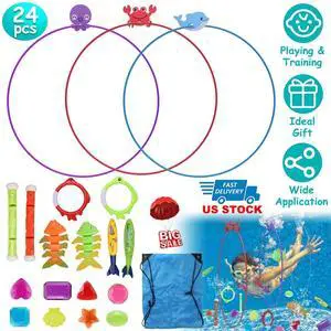 24pcs Swimming Pool Toys Swim Thru Rings for Kids Diving Practice Floating Toys
