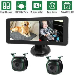 1080P HD Split Screen Display Monitor Baby Car Camera Night Vision for 2 Kids