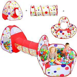 3-in-1 Kids Play Tents Crawl Tunnels & Ball Pit Playhouse Tent Indoor/Outdoor
