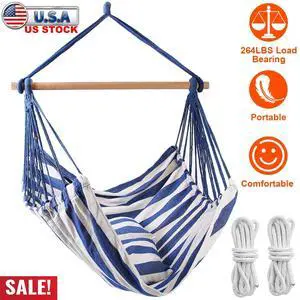 Ourdoor Hammock Chair Hanging Rope Swing Chair with 2pcs Cotton Stuffing Pillow