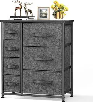 Storage Fabric Dresser 7 Drawer Chest of Organizer Tower Shelf Bedroom Furniture