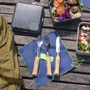 Opinel Picnic+ Cutlery Set with No. 08 Folding Knife, Fork, Spoon & Microfiber Case Opinel Picnic+ Cutlery Set with No. 08 Folding Knife, Fork, Spoon & Microfiber Case