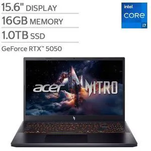 Acer Nitro V 15 Gaming Laptop 15.6" FHD 165Hz, Intel Core i7-13620H, RTX 5050 8GB, 16GB DDR4, 1TB PCIe Gen 4 SSD, Windows 11 Home Acer Nitro V 15 Gaming Laptop 15.6" FHD 165Hz, Intel Core i7-13620H, RTX 5050 8GB, 16GB DDR4, 1TB PCIe Gen 4 SSD, Windows 11 Home