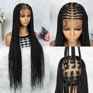 Synthetic Transparent HD Full Lace Braided Wigs For Black Women Crochet Braid Braiding Hair Knotless Box Cornrow Braids Wigs 36 inches  Ginger Color Black