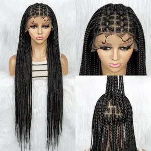 36 Full Lace Box Braid Lace Front Wig Super Long Criss Cross Knotless Braids Wig Ombre Synthetic Braided Wigs for Black Women