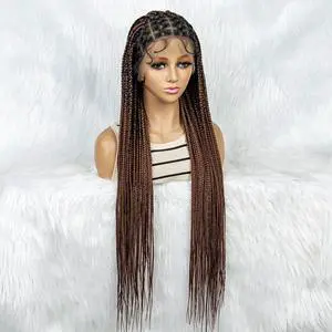 36 Full Lace Box Braid Lace Front Wig Super Long Criss Cross Knotless Braids Wig Ombre Synthetic Braided Wigs for  Women Gradient dark brown
