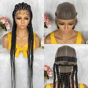 New Style 36 Inches Synthetic Full Lace Frontal Cornrow Box Braided Wigs with Baby Hair for African Women Braiding Hair