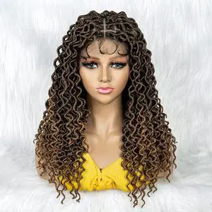 18 Inches Synthetic Lace Front Wig Braided Wigs Cornrows Braids Wig Knotless Braiding Curly Wigs Curly Dreadlocks Wigs 1B/27#