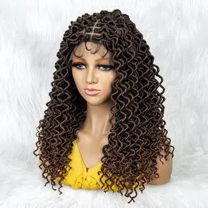 18 Inches Synthetic Lace Front Wig Braided Wigs Cornrows Braids Wig Knotless Braiding Curly Wigs Curly Dreadlocks Wigs 1B/30#