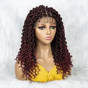18 Inches Synthetic Lace Front Wig Braided Wigs Cornrows Braids Wig Knotless Braiding Curly Wigs Curly Dreadlocks Wigs 1B/BUG#