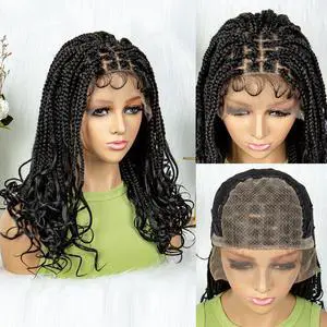 Colored Synthetic Lace Front Braided Wigs For Black Women Goddess Box Braids Curly Ends 9*6 Glueless Closure Wigs