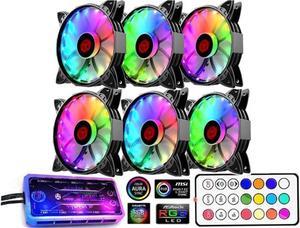 120mm Case Fan with Controller, Black 5V/6PIN ARGB Motherboard Computer Case Fans Quiet High Airflow Adjustable Light Effect Computer Cooling Fan, 6 Pack