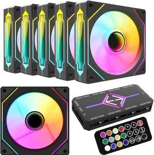 RGB Fans:6 pack 120mm PWM ARGB Case Fan with Fan Hub and Remote,Speed Control,PWM Control Fan for Computer Case and Liquid Cooling System
