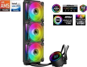 360mm CPU Liquid Cooler,Water Cooler with Temperature Display Screen,360mm Radiator ARGB & PWM Case Fans,LGA115X/1200/1700/1366/2011 / 2066,  AM5 / AM4 ,Black 3 Fan Slots (120 mm)