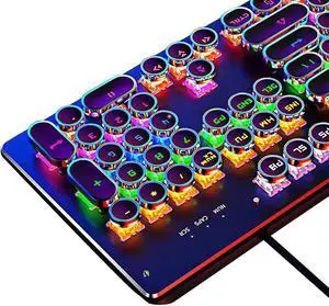 GPERHUAN Typewriter Mechanical Keyboard, Rainbow LED Backlit, Vintage Retro Style, Blue Switches, 104 Keys for PC, Mac, Black