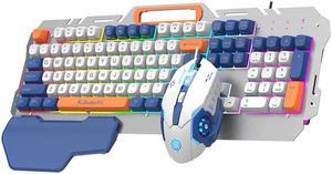 Wired Gaming Keyboard and Mouse Set with Wrist Rest Keyboard for Windows/Mac, Desktop, Laptop, PC/blue and white