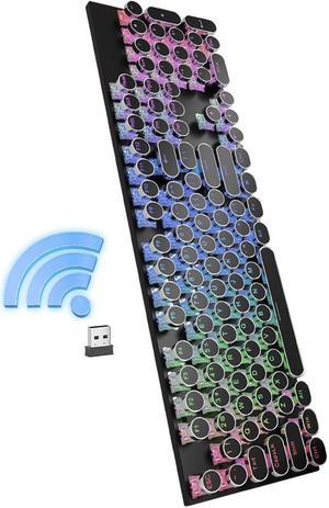 Wireless Punk Typewriter Mechanical BLACK Keyboard Round Keycaps And  Backlit 104-Key Keyboards Game Office Triple Mode Wireless 5.0/2.4G/Wired Ergonomic Keyboard For Win/Mac,RGB