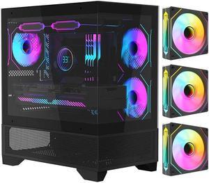 MATX-SLIM/ITX Gaming PC Cases with 3x120MM ARGB fans Preinstalled,itx case, 270° Full View Tempered Glass Mid Tower,Mid-Tower USB 3.0 with Double Tempered Glass Full View Computer Cases