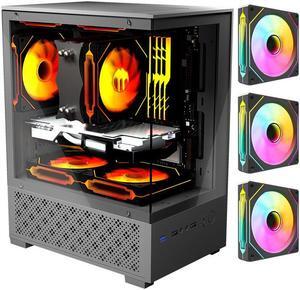 Micro ATX Case, MATX PC Case with 3 X 120mm 3-Pin ARGB Fan Pre-Installed, Panoramic View Tempered Glass Front & Side Panel, Black