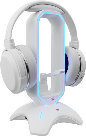 RGB Headset Stand and Gaming Headphone Stand for Desk Display with Mouse Bungee Cord Holder with USB 3.0 Hub for Xbox, PS4, PC - Perfect Gaming Accessories White