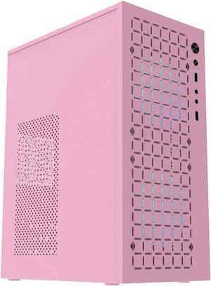 matx case,itx case,High Airflow Micro ATX PC Case, Support MATX, Mini-ITX, Micro ATX case Slim with USB2.0x2 I/O Port, Pink Without Fans