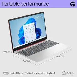 HP 2023 15.6" HD Premium Laptop, Intel Pentium N200 Quad-Core Upto 3.7GHz, 4GB RAM, 128GB SSD, Intel UHD Graphics, WiFi 6, Bluetooth 5.3, Windows 11 Home (S Mode) + HDMI Cable, Red