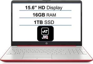 HP Laptop, 15.6" HD Display, Intel Pentium Gold 6405U 2.4 GHz Processor, 16GB DDR4 RAM, 1TB SSD, SD Card Reader, Webcam, HDMI, Wi-Fi, RJ-45, USB-C, Windows 11 Home, Red, JVQ MP