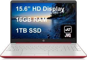 HP Laptop, 15.6" HD Display, Intel Pentium Gold 6405U 2.4 GHz Processor, 16GB Memory, 1TB SSD, SD Card Reader, Webcam, HDMI, USB-C, RJ-45, Wi-Fi, Windows OS, Red, JVQ MP