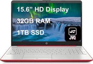 HP Laptop, 15.6" HD Display, Intel Pentium Gold 6405U 2.4 GHz Processor, 32GB DDR4 RAM, 1TB SSD, SD Card Reader, Webcam, HDMI, Wi-Fi, RJ-45, USB-C, Windows OS, Red, JVQ MP