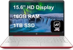 HP Laptop, 15.6" HD Display, Intel Pentium Gold 6405U 2.4 GHz Processor, 16GB DDR4 RAM, 1TB SSD, SD Card Reader, Webcam, HDMI, Wi-Fi, RJ-45, USB-C, Windows OS, Red, JVQ MP