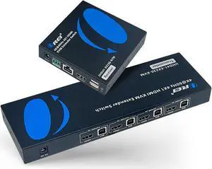 OREI 4x1 KVM 4K HDMI Over Ethernet Extender Switcher Balun Over CAT6/7 Cable 4K@60Hz Upto 230 Feet - 2 USB 1.1 Ports, Supports Keyboard and Mouse USB