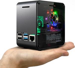ElectroCookie Raspberry Pi 4 Case, Aluminum Mini Tower Case with Cooling Fan and Color Changing Ambient Light (Matte Black & Dark Gray)