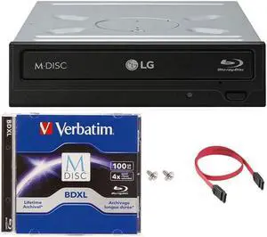 LG WH14NS40 14X Blu-ray BDXL DVD CD Internal Burner Drive Bundle with Free 100GB M-DISC BDXL + SATA Cable + Mounting Screws