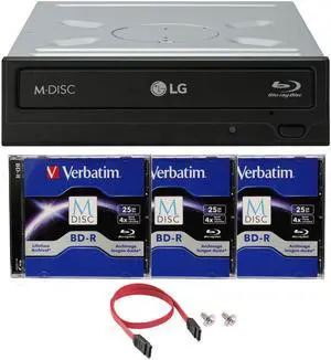 LG WH16NS40 16X Blu-ray BDXL DVD CD Internal Burner Drive Bundle with Free 3pk 25GB M-DISC BD + SATA Cable + Mounting Screws